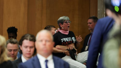Pro-Palestine protester disrupts Marco Rubio senate hearing – video